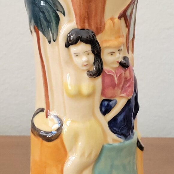 Vintage 1950s Tiki Style Figural Tropical Vase Mid Century Japanese Pottery 8” - Picture 7 of 12